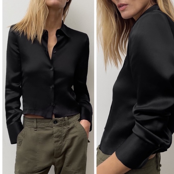 Zara black Satin Effect button blouse - Picture 5 of 9